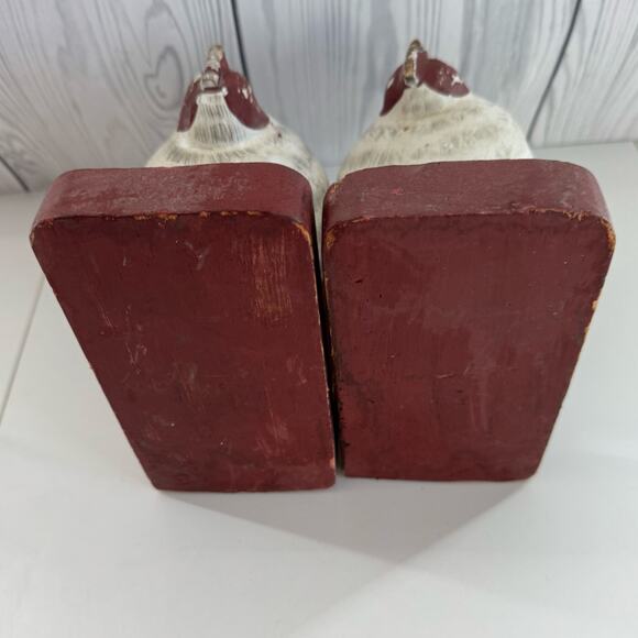 Chicken Bookends, Hand Carved Painted Wood - Bead and Tail - Picture 3 of 9